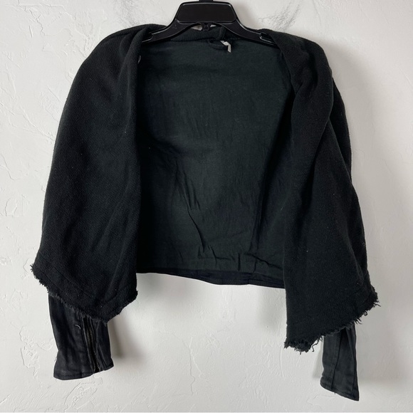 Free People Jacket Coat Coated Black Drape Front Zipper Fringe Distressed Moto - Picture 3 of 11